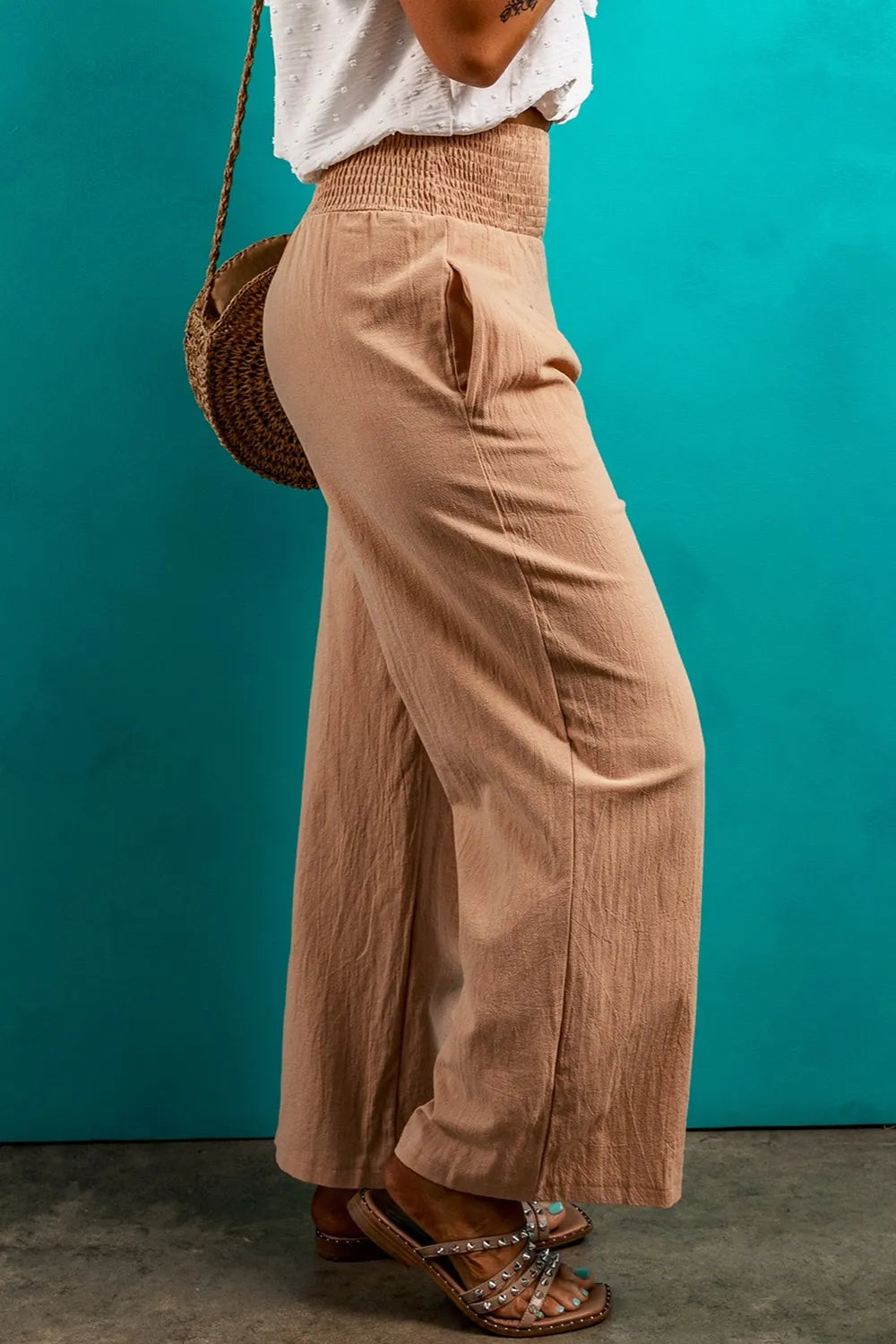 Street Wear Pant Smocked Elastic Waist Pants with Pockets Mssza