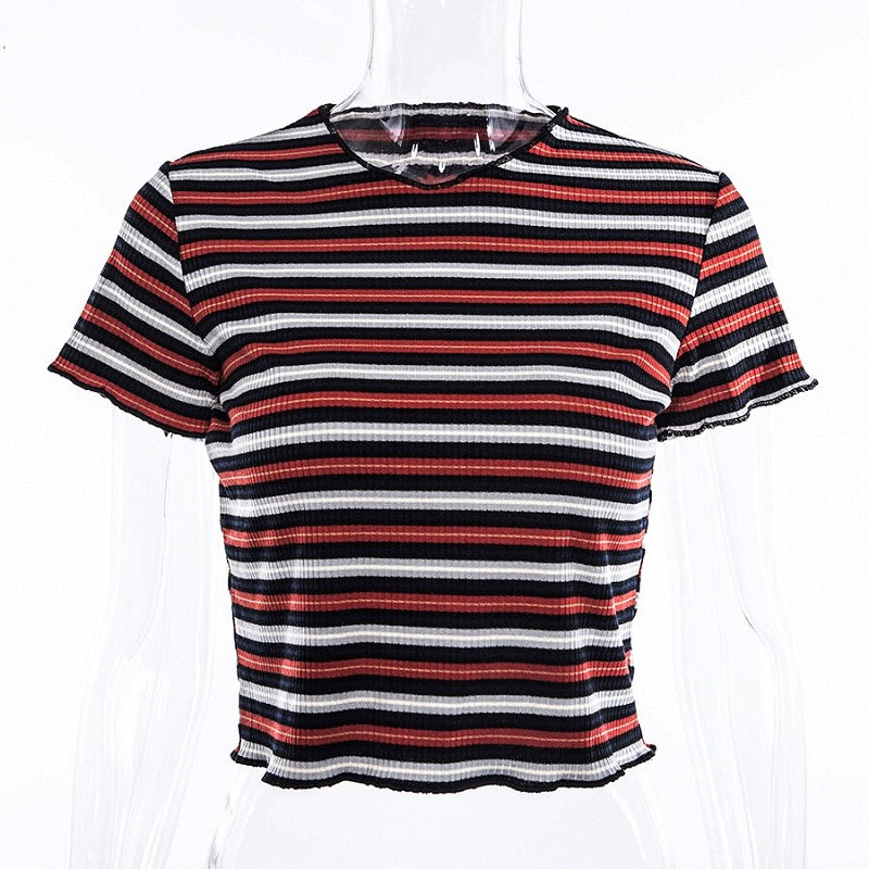Striped O-Neck Short Sleeve Casual Streetwear Base T-Shirts Mssza