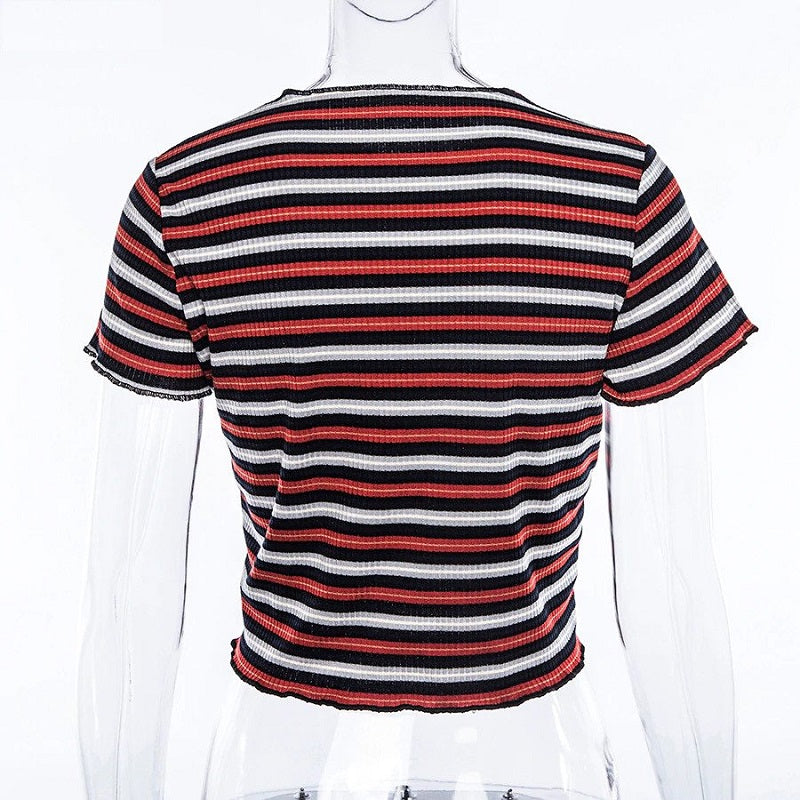 Striped O-Neck Short Sleeve Casual Streetwear Base T-Shirts Mssza