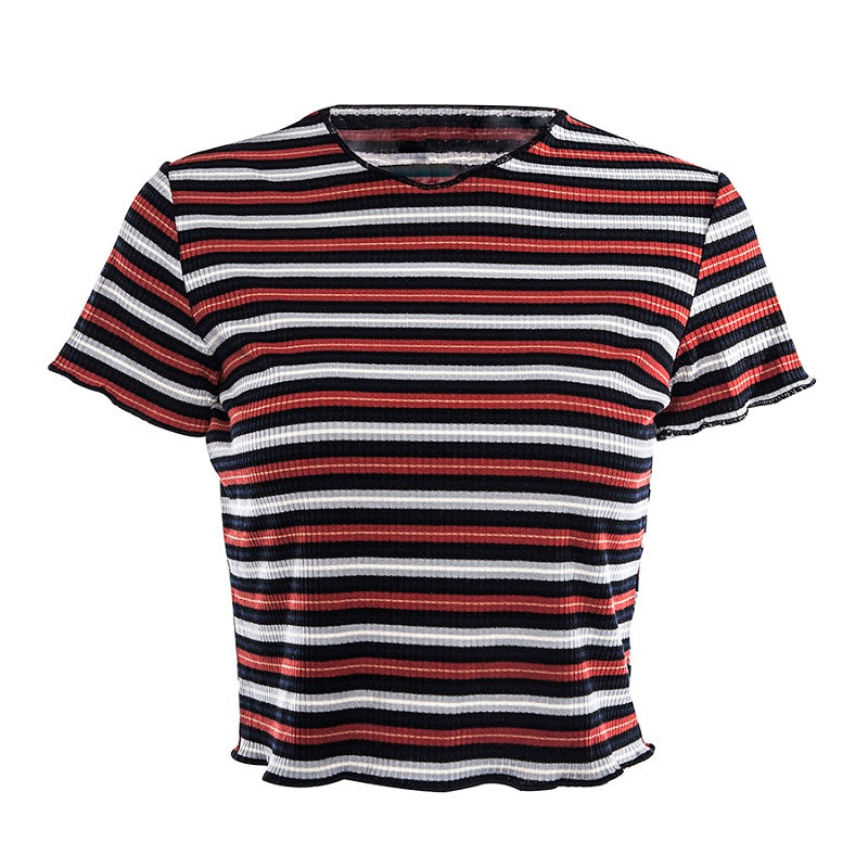 Striped O-Neck Short Sleeve Casual Streetwear Base T-Shirts Mssza