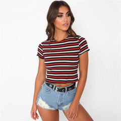 Striped O-Neck Short Sleeve Casual Streetwear Base T-Shirts Mssza
