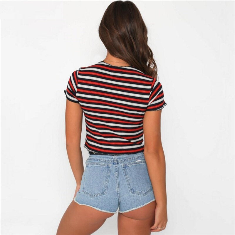 Striped O-Neck Short Sleeve Casual Streetwear Base T-Shirts Mssza