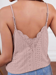 Stylish Sleeveless Eyelet Lace Detail V-Neck Beach Outdoor Camis Mssza