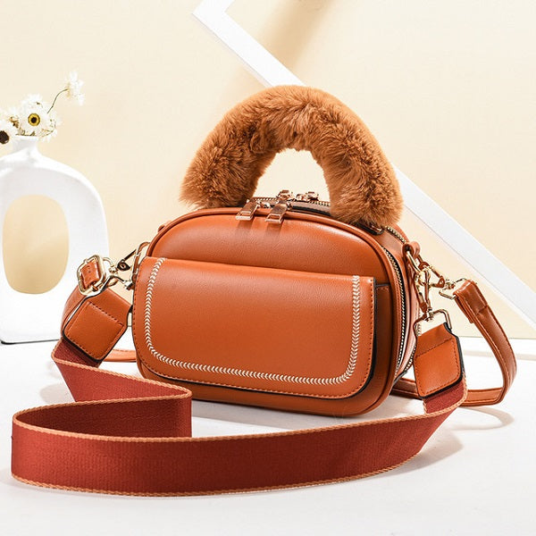 Sweet Retro Splicing Plush Bag Mssza