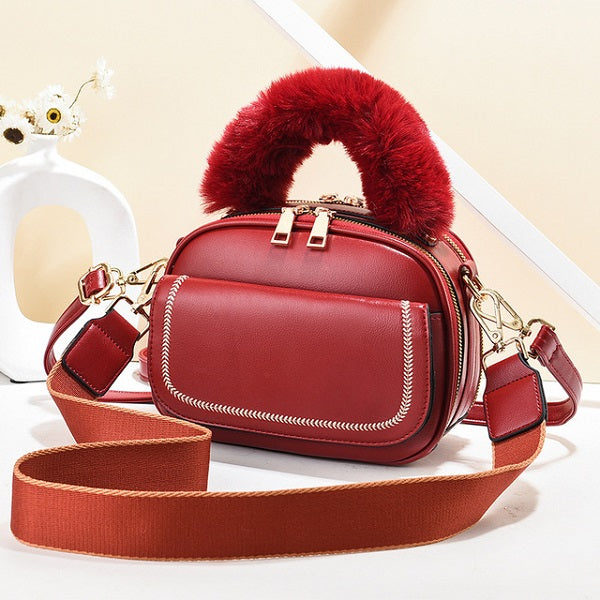 Sweet Retro Splicing Plush Bag Mssza