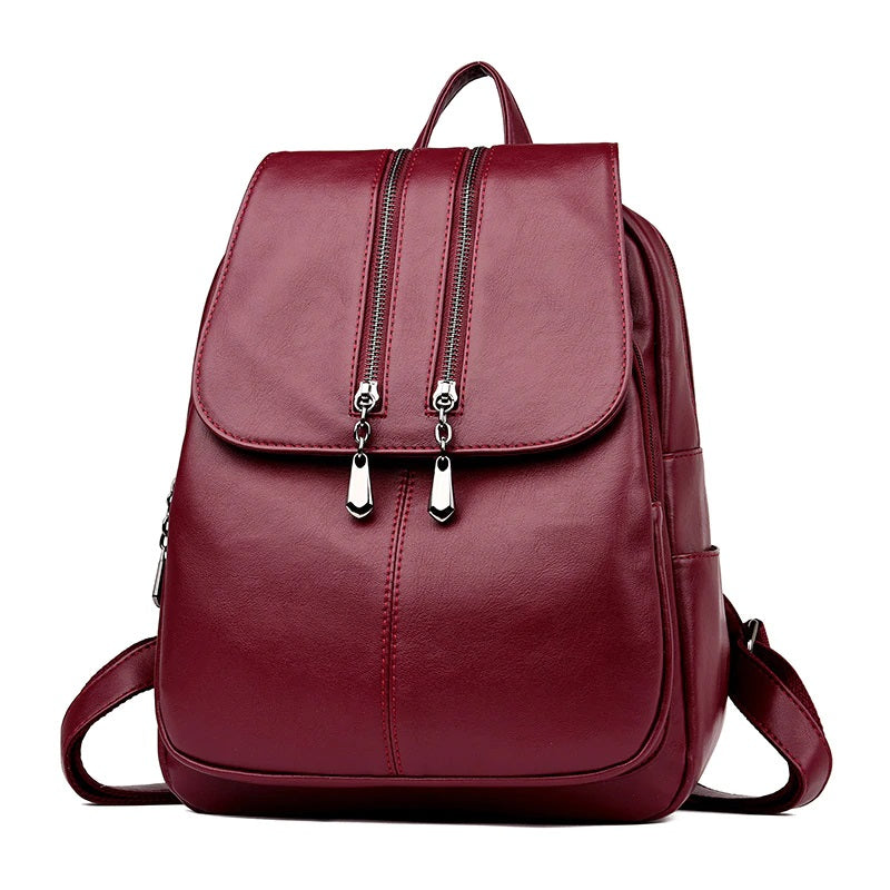 Trendy Travel Mochilas Leather Solid Soft Backpacks Mssza
