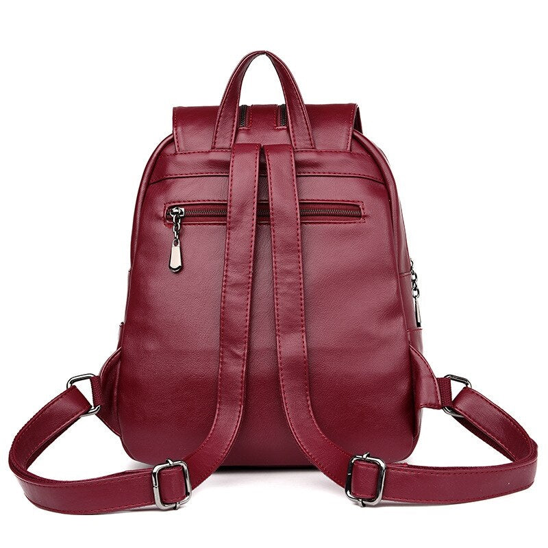 Trendy Travel Mochilas Leather Solid Soft Backpacks Mssza