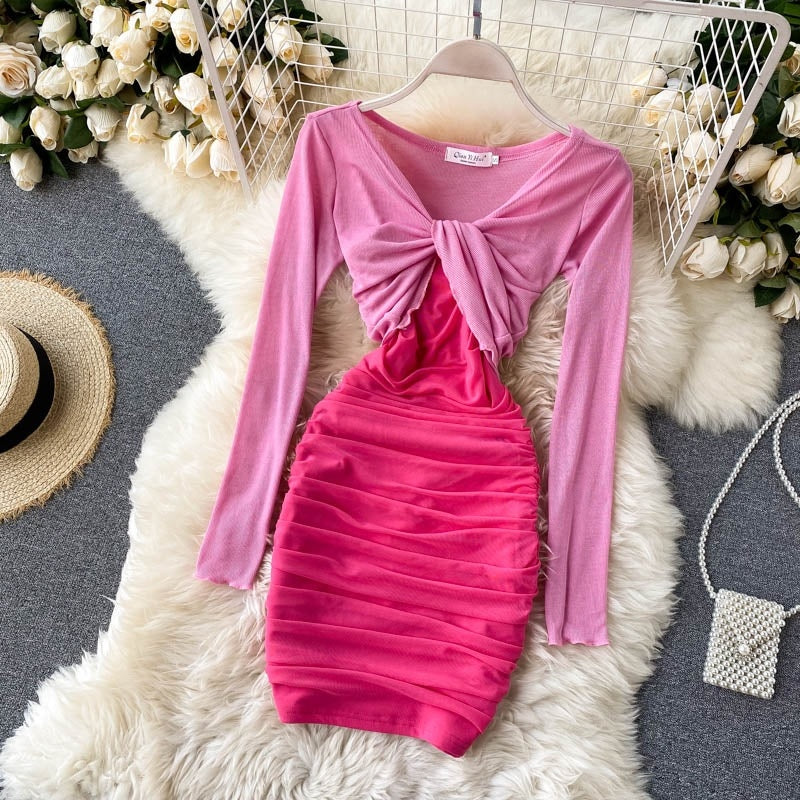 Two Pieces Set Short Tops+Off Shoulder Strap Dress Mssza