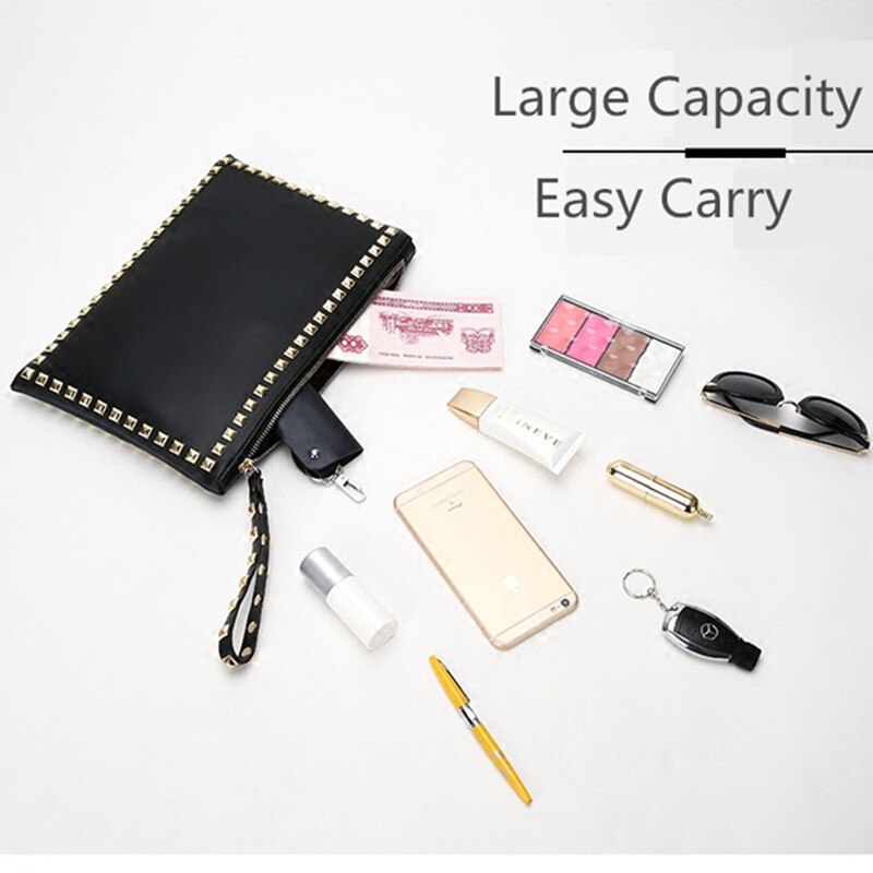 Women Clutch Handbag PU Leather Clutch Bag Rivets Brand Design Retro Lady Envelop Bag 32x22xcm Mssza