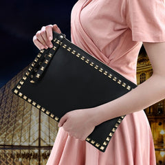 Women Clutch Handbag PU Leather Clutch Bag Rivets Brand Design Retro Lady Envelop Bag 32x22xcm Mssza