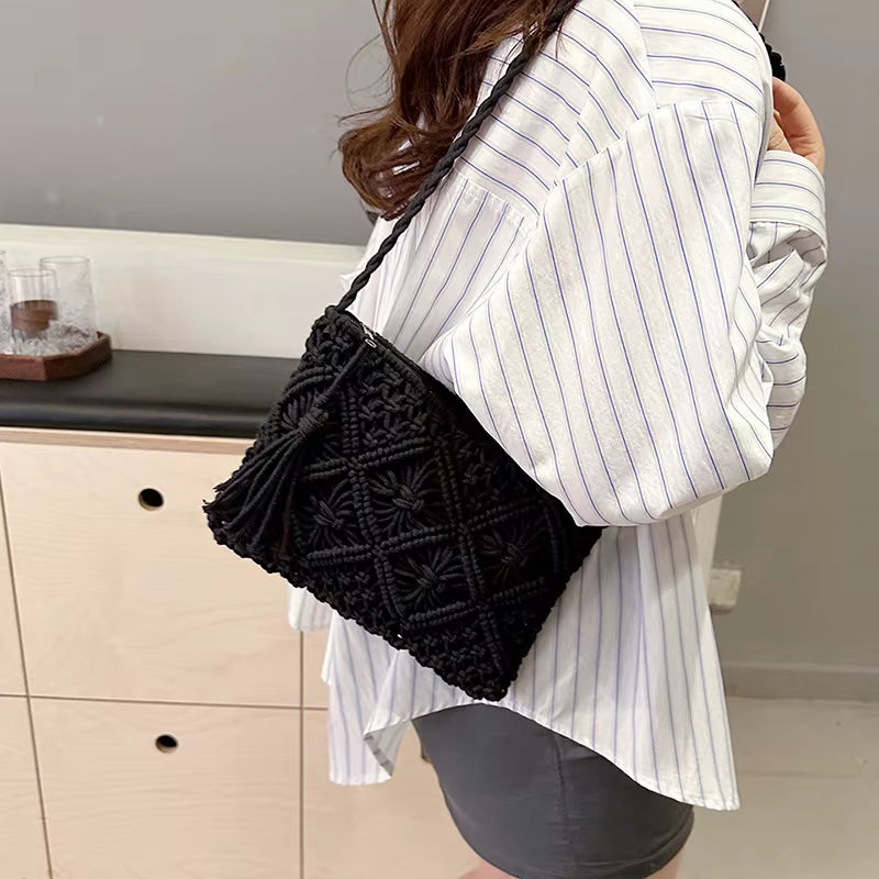 Woven Hollow Out Crossbody Beach Travel Tassel Messenger Bags Mssza