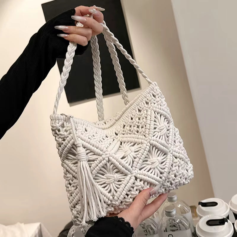 Woven Hollow Out Crossbody Beach Travel Tassel Messenger Bags Mssza