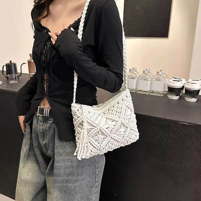 Woven Hollow Out Crossbody Beach Travel Tassel Messenger Bags Mssza