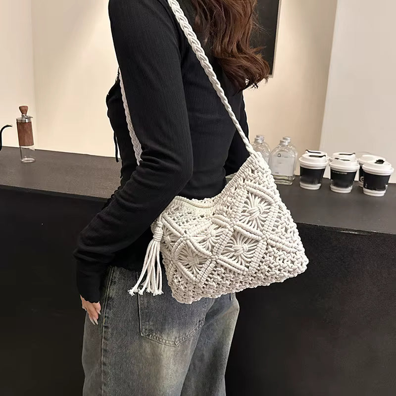 Woven Hollow Out Crossbody Beach Travel Tassel Messenger Bags Mssza