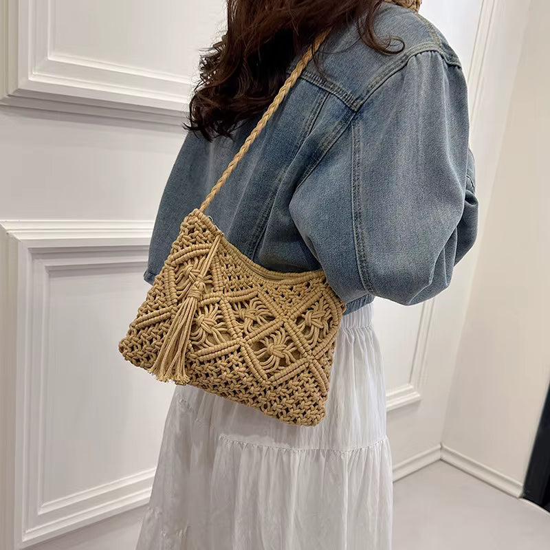 Woven Hollow Out Crossbody Beach Travel Tassel Messenger Bags Mssza
