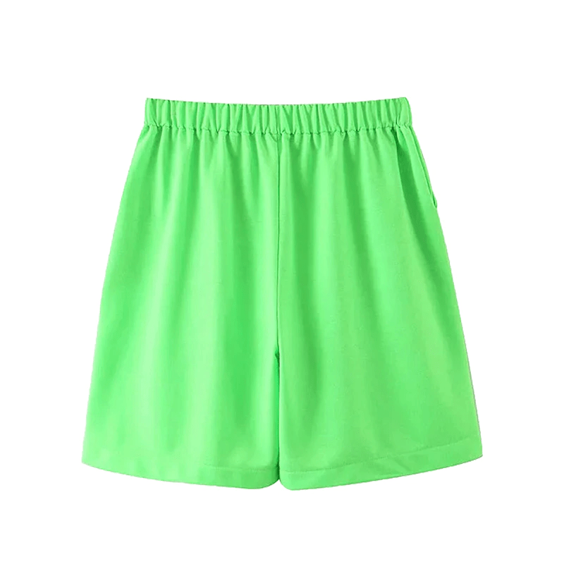 Zipper Crop Top With Elastic Waist Shorts Mssza