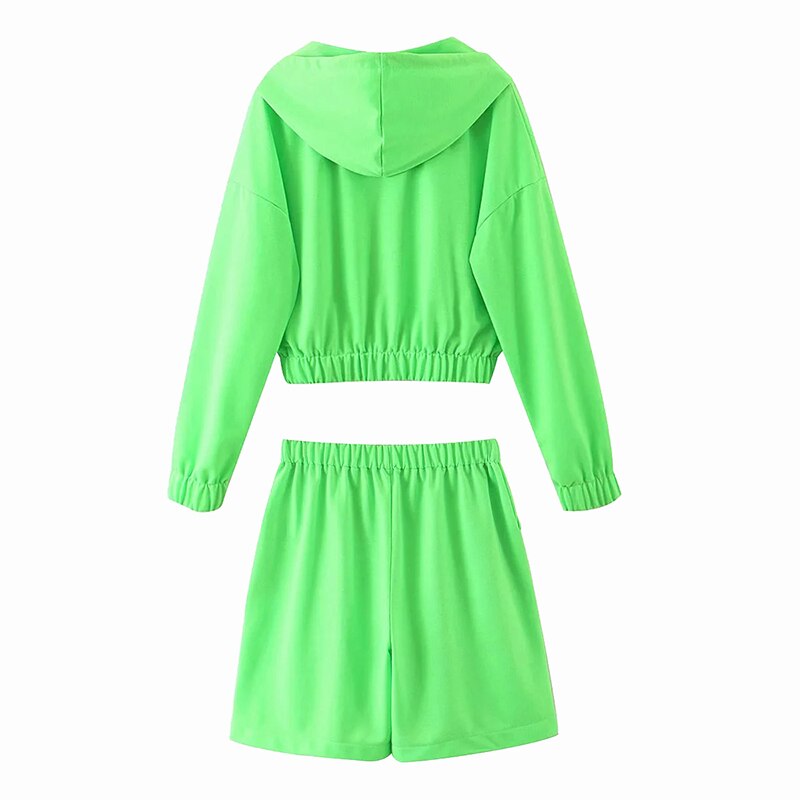 Zipper Crop Top With Elastic Waist Shorts Mssza
