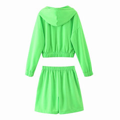 Zipper Crop Top With Elastic Waist Shorts Mssza