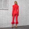 Feathers Long Sleeve Tops Blazer Straight Pants Suits Evening Party Two Piece Set Mssza