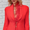 Feathers Long Sleeve Tops Blazer Straight Pants Suits Evening Party Two Piece Set Mssza