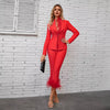 Feathers Long Sleeve Tops Blazer Straight Pants Suits Evening Party Two Piece Set Mssza