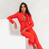 Feathers Long Sleeve Tops Blazer Straight Pants Suits Evening Party Two Piece Set Mssza