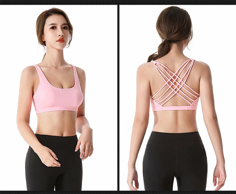 Fitness Sports Bra Push Up Cross Back Shockproof Running Gym Training Workout Yoga Underwear Crop Tops Mssza