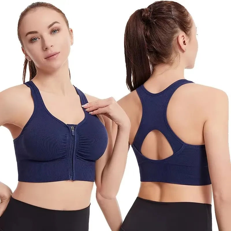 Fitness Top Front Zipper Design Fashionable Yoga Gym Sports Bra Mssza