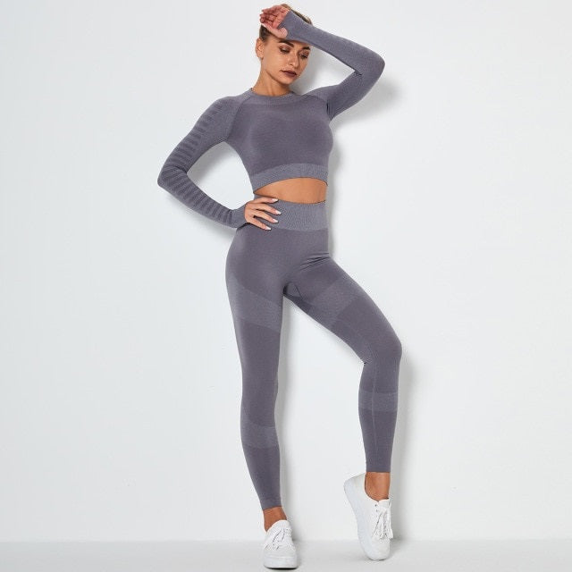 Fitness Yoga Set Gym 2-Piece Leggings Push Up Pants Suit Sportswear Mssza