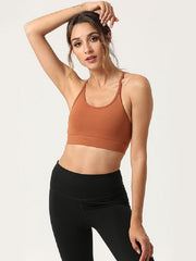 Fixed Shoulder Straps Pure Color Yoga Wear Cropped Cami Mssza