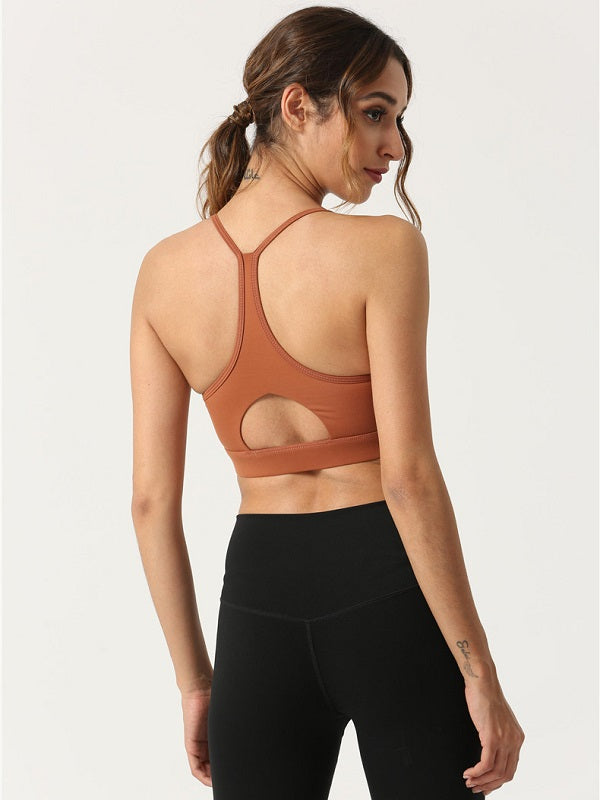 Fixed Shoulder Straps Pure Color Yoga Wear Cropped Cami Mssza