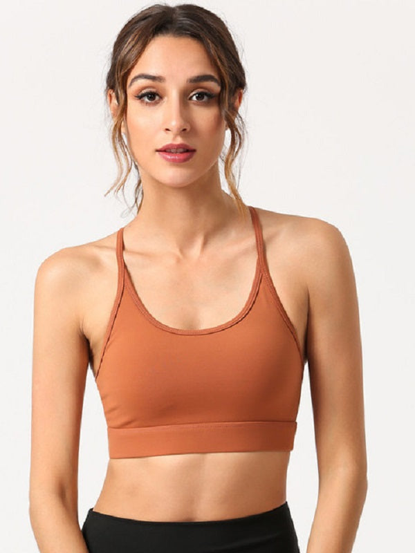 Fixed Shoulder Straps Pure Color Yoga Wear Cropped Cami Mssza