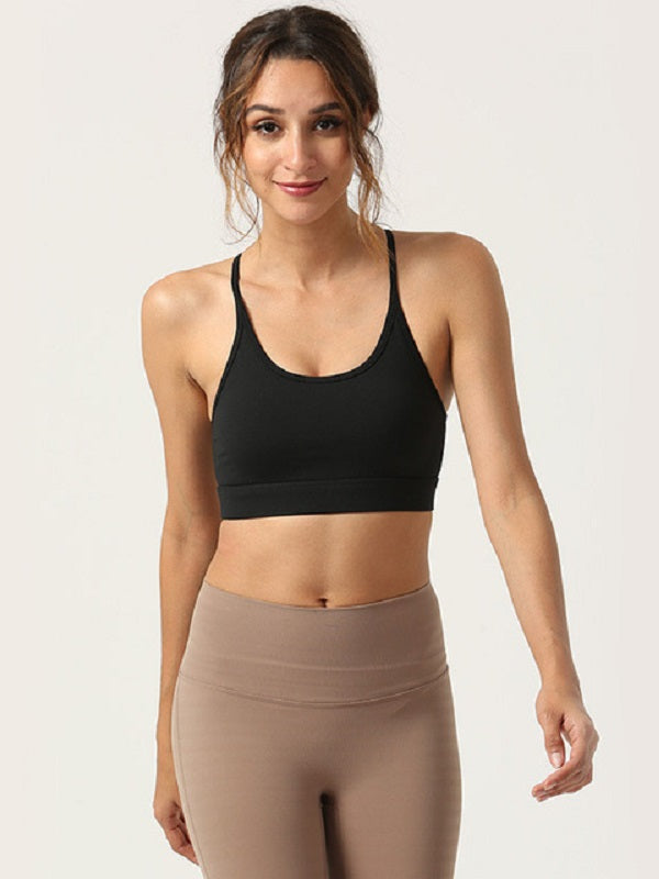 Fixed Shoulder Straps Pure Color Yoga Wear Cropped Cami Mssza