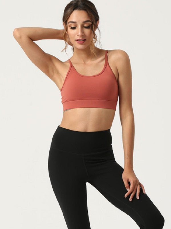 Fixed Shoulder Straps Pure Color Yoga Wear Cropped Cami Mssza