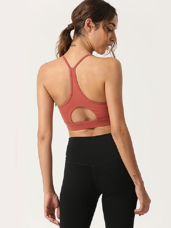 Fixed Shoulder Straps Pure Color Yoga Wear Cropped Cami Mssza