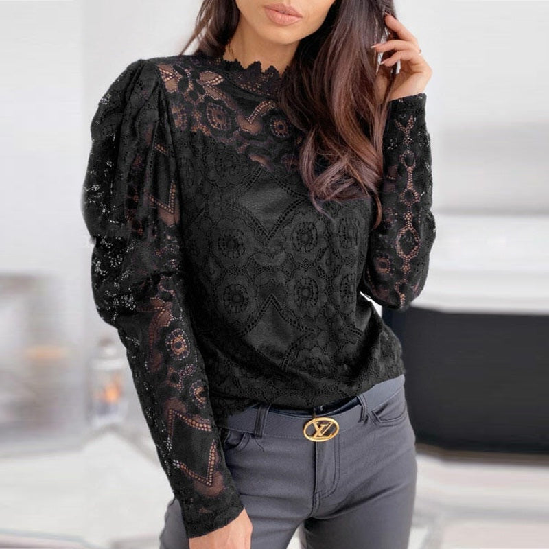 Flare Long Sleeve Lace O-neck Elegant Street Wear Blouse Mssza