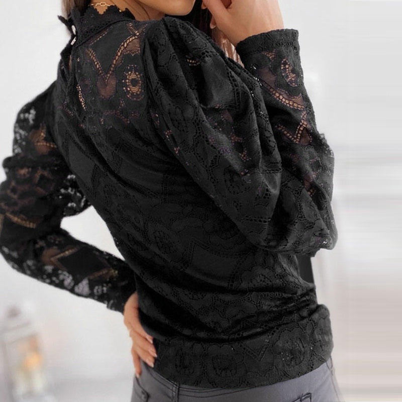 Flare Long Sleeve Lace O-neck Elegant Street Wear Blouse Mssza