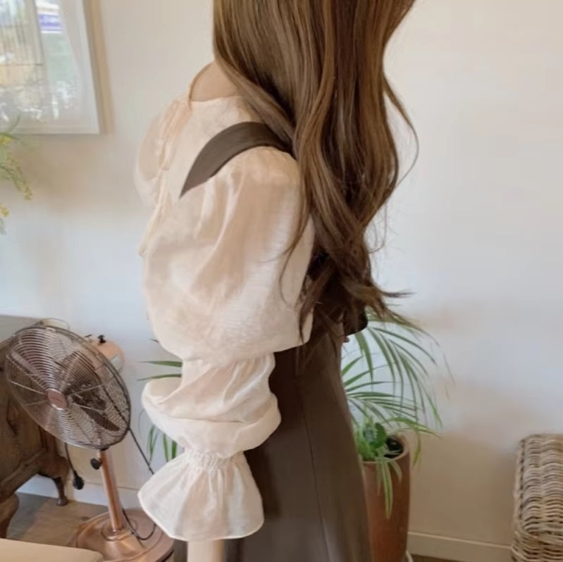 Flare Sleeve Full Femininas Thin Temperament Perspective Chiffon Shirt Mssza
