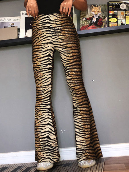 Flared Leg Pants Tiger Print Bell Bottom Trousers Mssza
