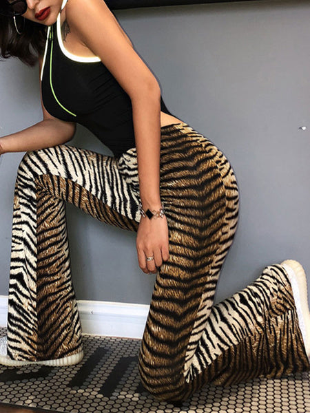 Flared Leg Pants Tiger Print Bell Bottom Trousers Mssza