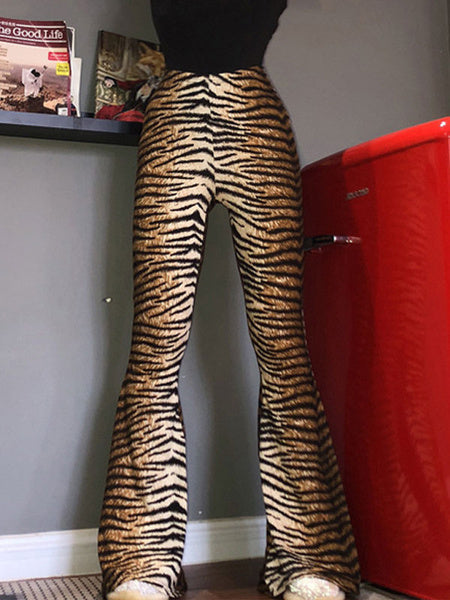 Flared Leg Pants Tiger Print Bell Bottom Trousers Mssza