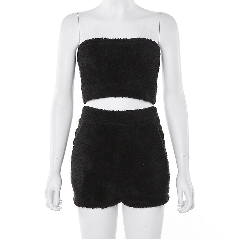 Fleece Strapless Crop Top & Shorts Mssza