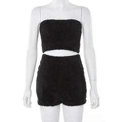 Fleece Strapless Crop Top & Shorts Mssza