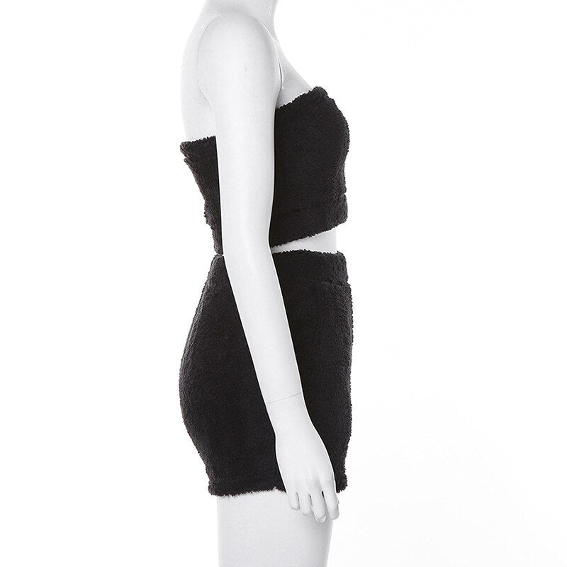 Fleece Strapless Crop Top & Shorts Mssza