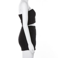 Fleece Strapless Crop Top & Shorts Mssza