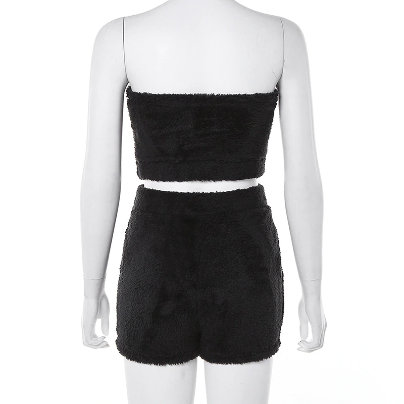 Fleece Strapless Crop Top & Shorts Mssza