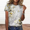 Floral Appliques 3d Print O-Neck Short Sleeve Everyday Tops Mssza