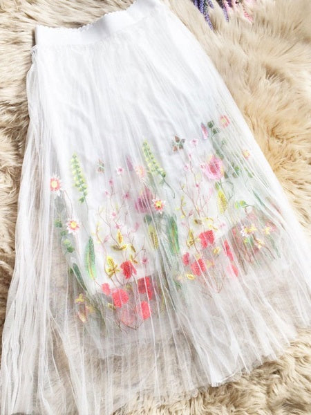 Floral Embroidered Maxi Skirt For Women Mssza