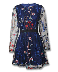Floral Embroidery Mesh Sleeve Mini Dress Mssaz Desses