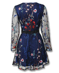 Floral Embroidery Mesh Sleeve Mini Dress Mssaz Desses